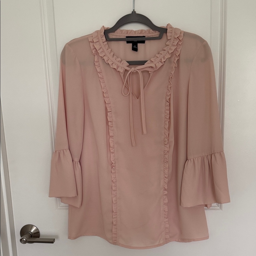 Karl Lagerfeld Women's Blush Pink Ruffle Blouse Med
